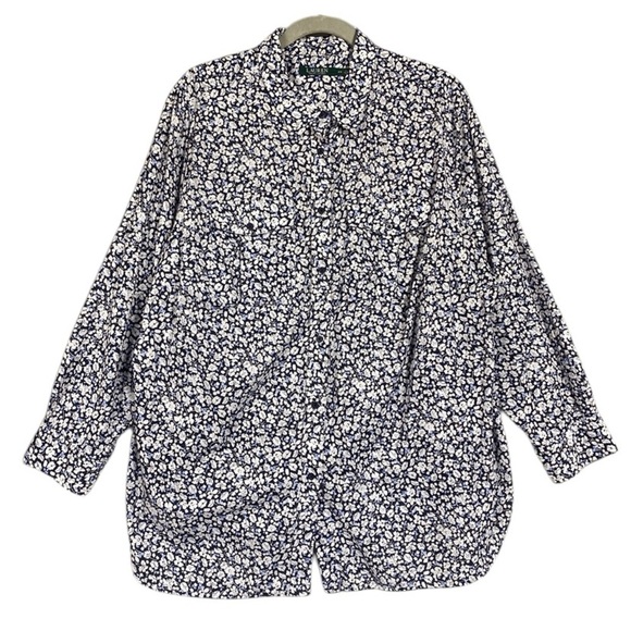 Lauren Ralph Lauren Floral Blouse Womens Size 2X Button Up - Picture 1 of 7
